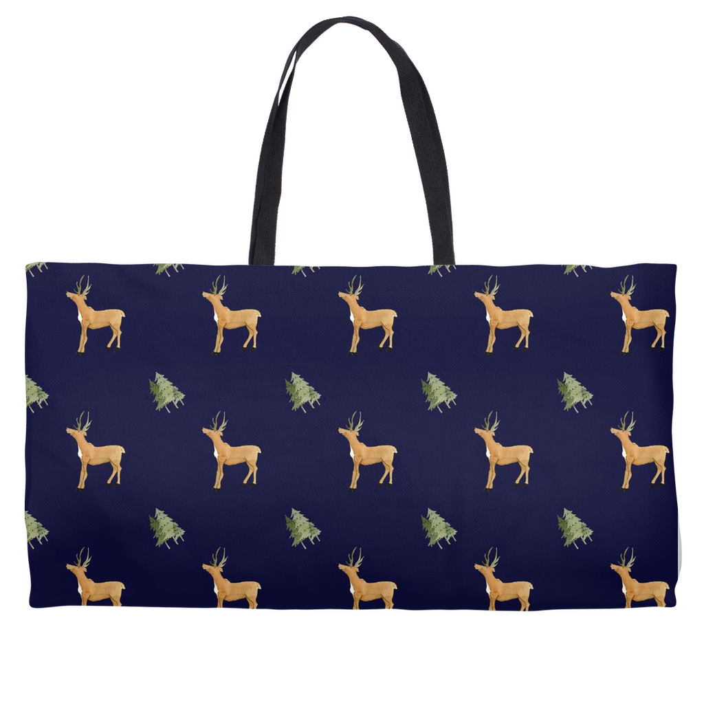Deer and Trees Weekender Tote (Dark Blue)