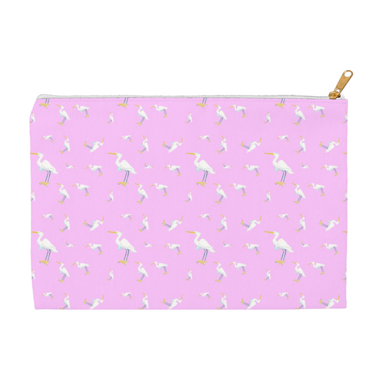 Snowy Egret Pattern Accessory Pouch (pink)