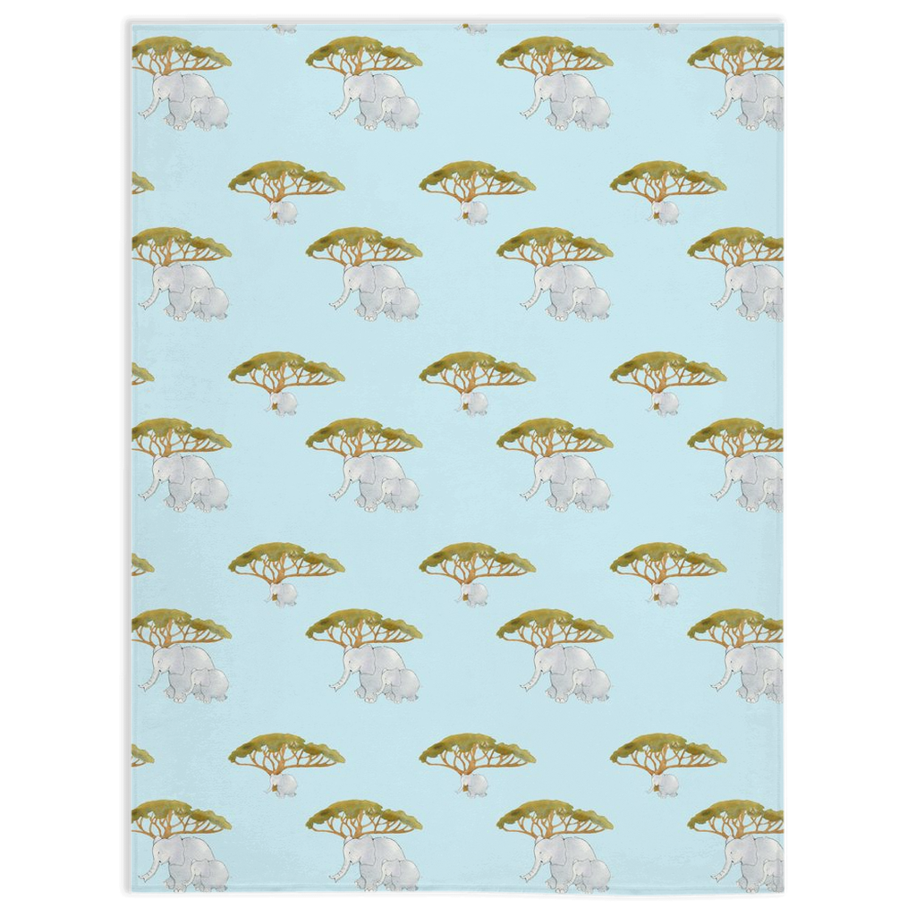 Elephant and Trees Pattern Minky Blanket (Blue)