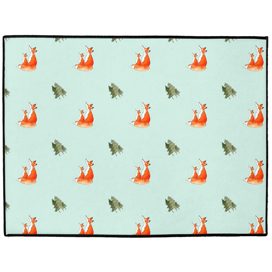 Fox and Trees Pattern Floor Mat (Green)
