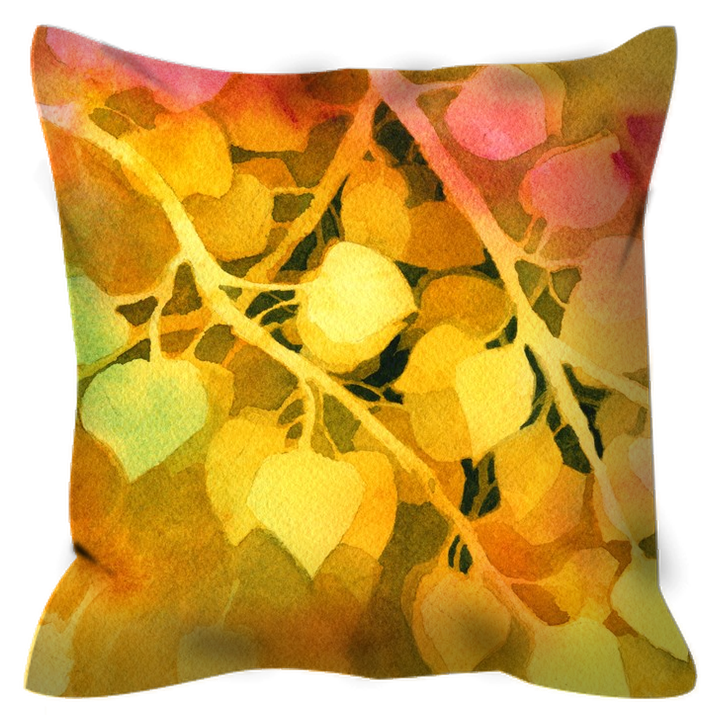 Golden Aspen Leaves Outdoor Pillow