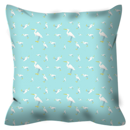 Snowy Egret Pattern Outdoor Pillow