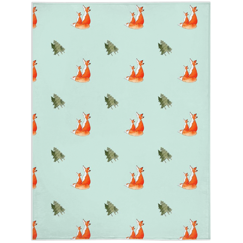 Fox and Trees  Pattern Minky Blanket (green)