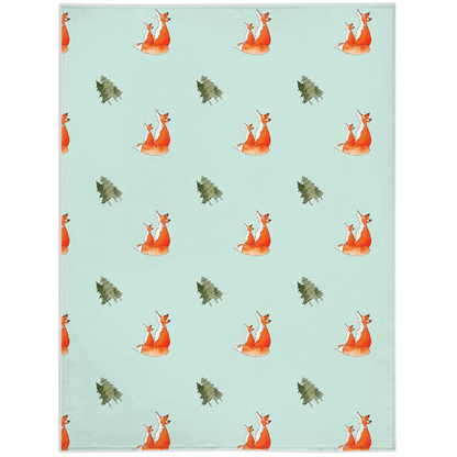 Fox and Trees  Pattern Minky Blanket (green)