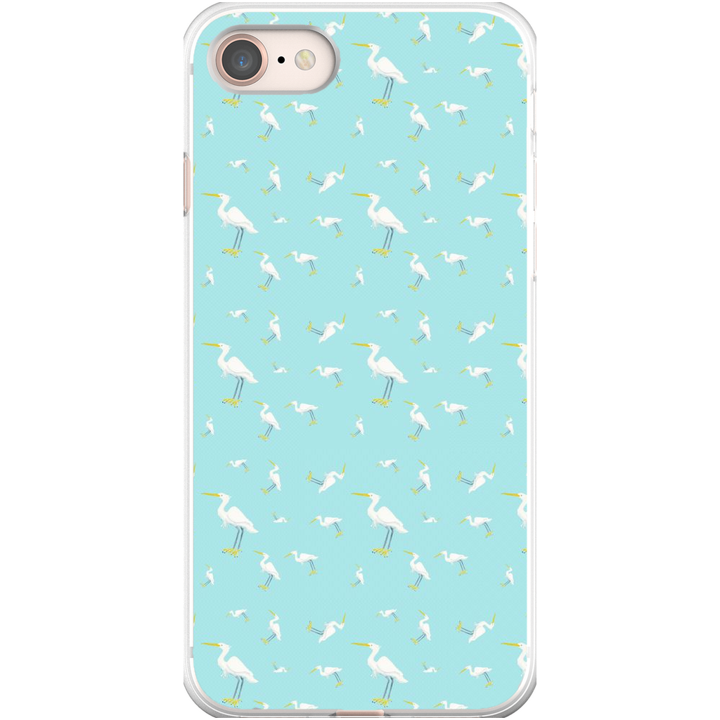 Snowy Egret  Pattern  iPhone Case (Blue)