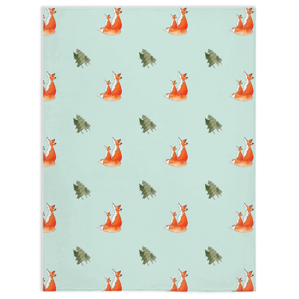 Fox and Trees  Pattern Minky Blanket (green)