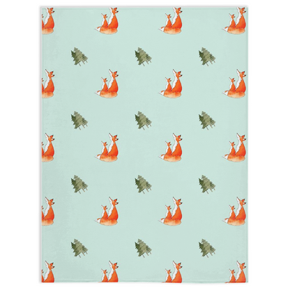 Fox and Trees  Pattern Minky Blanket (green)