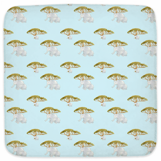 Elephants and Tree Pattern Hooded Baby Towel (Blue)