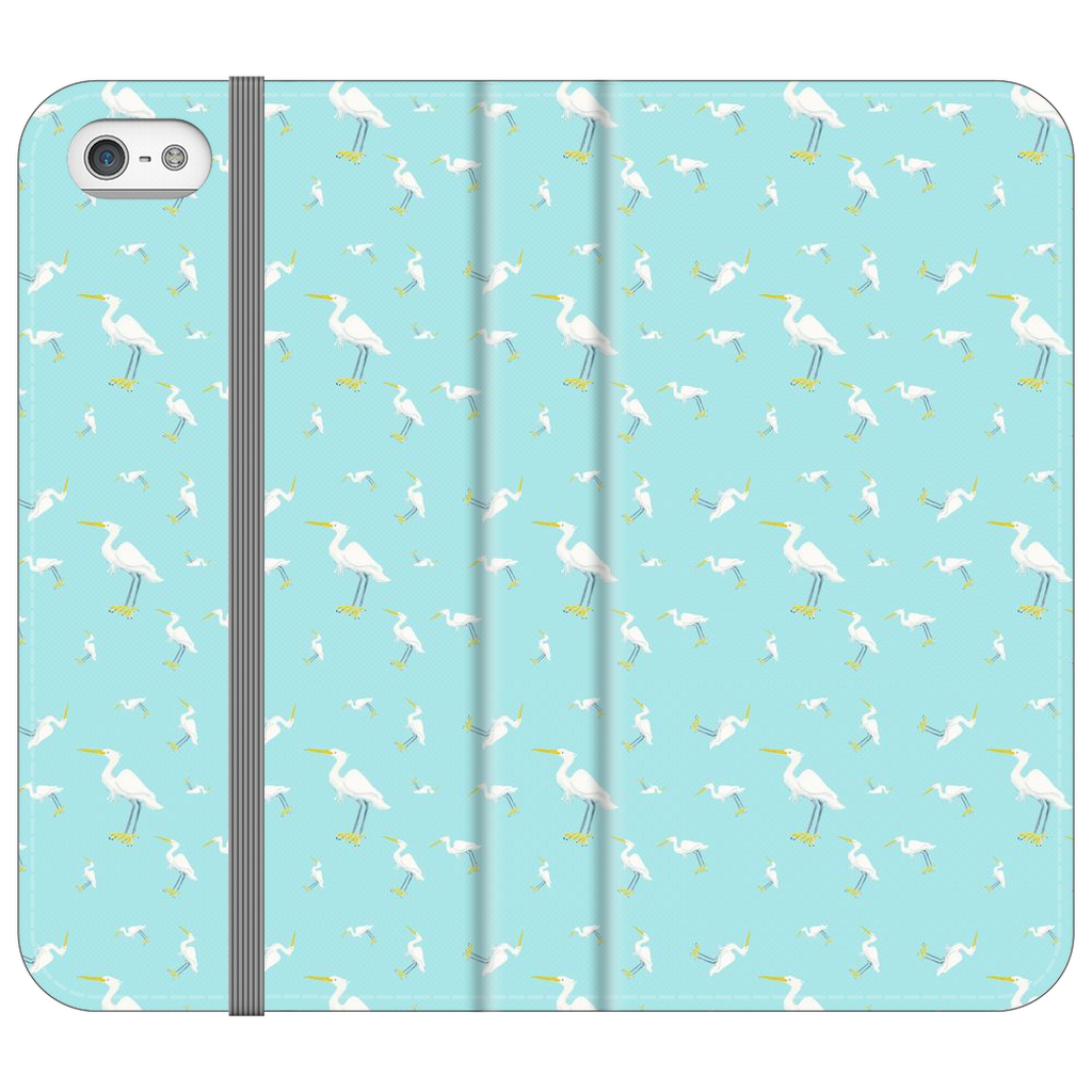 Snowy Egret  Pattern  iPhone Case (Blue)
