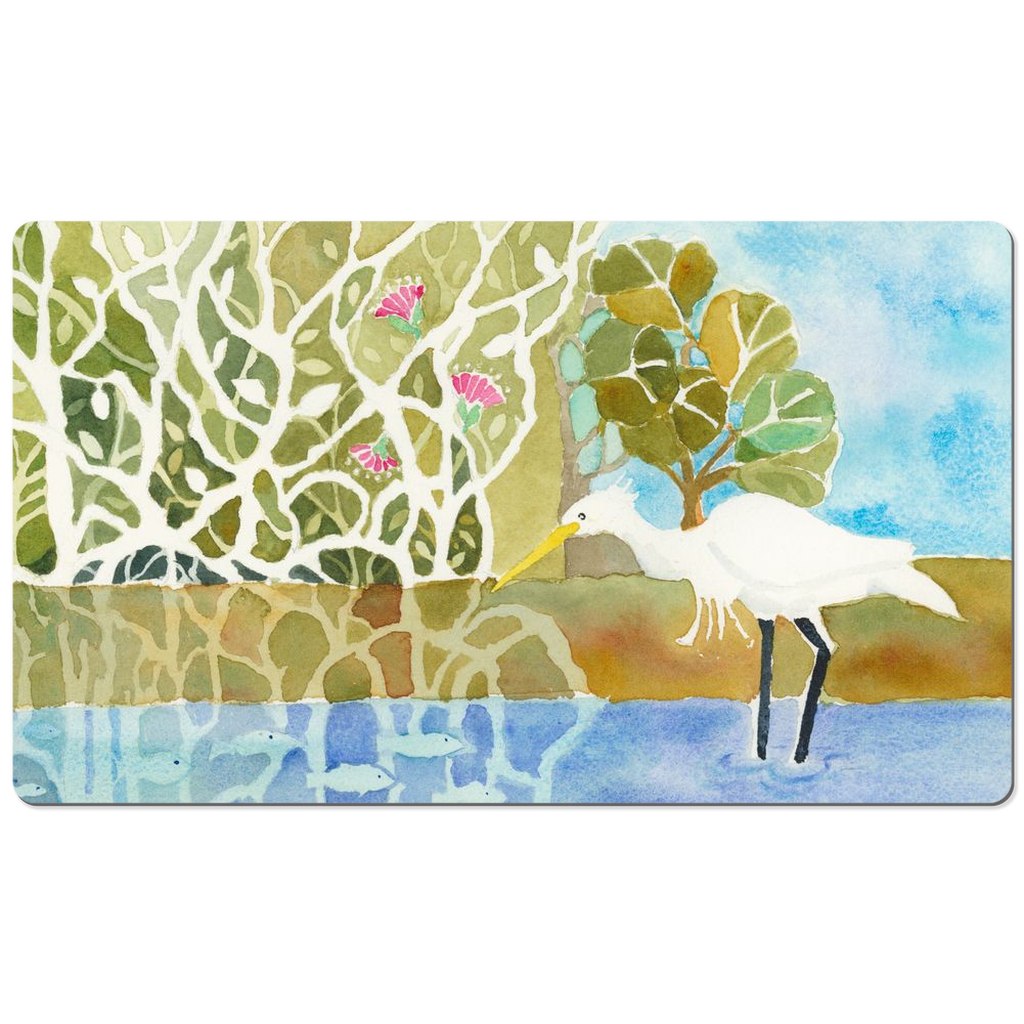 Snowy Egret Fishing Desk Mat