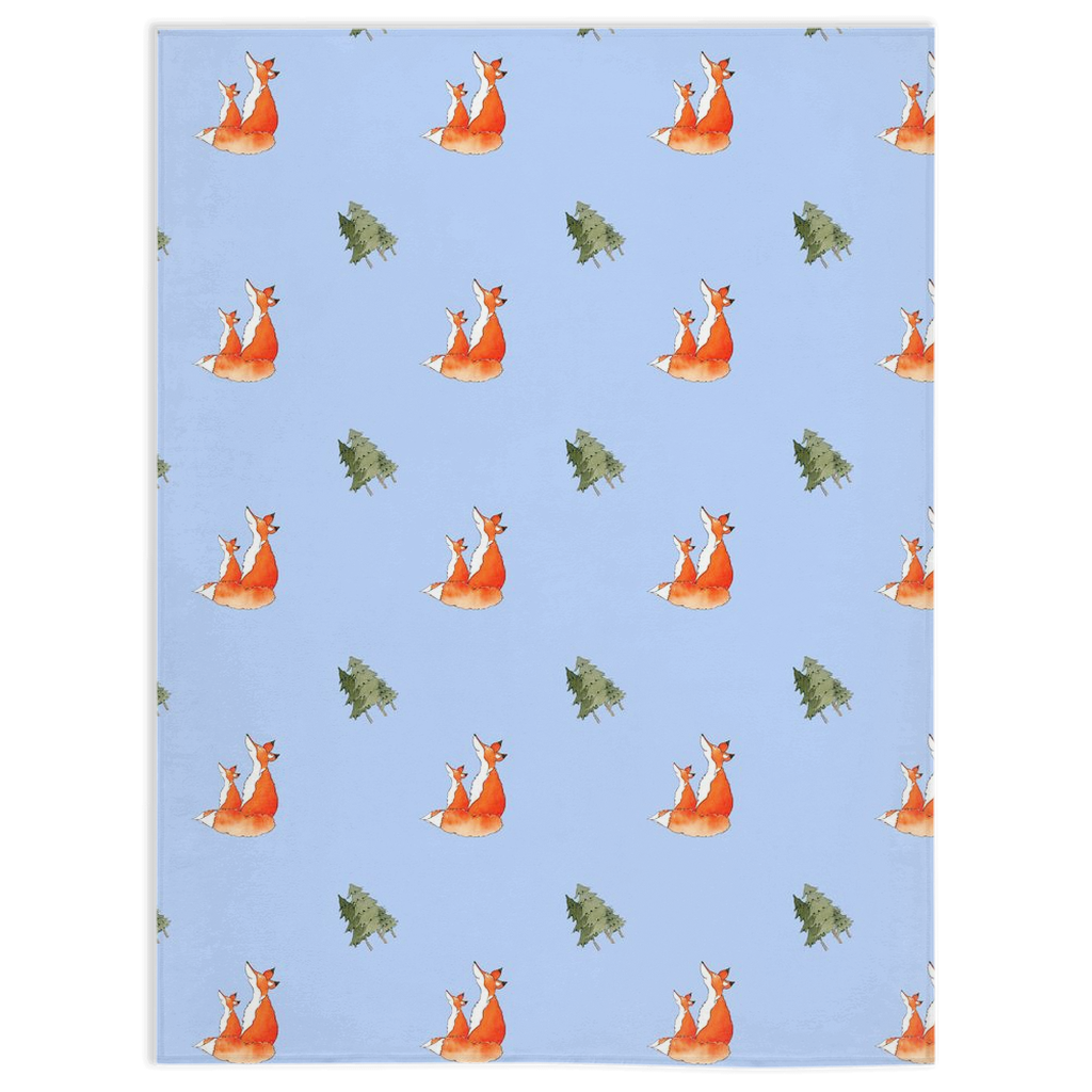 Fox and Trees  Pattern Minky Blanket (blue)