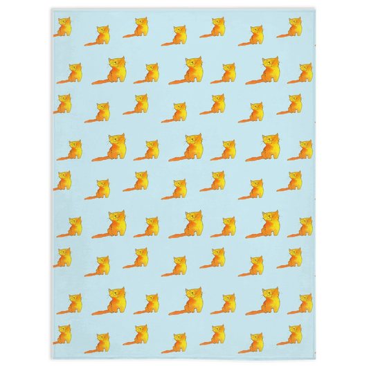 Happy Cat Pattern Minky Blanket (Blue)