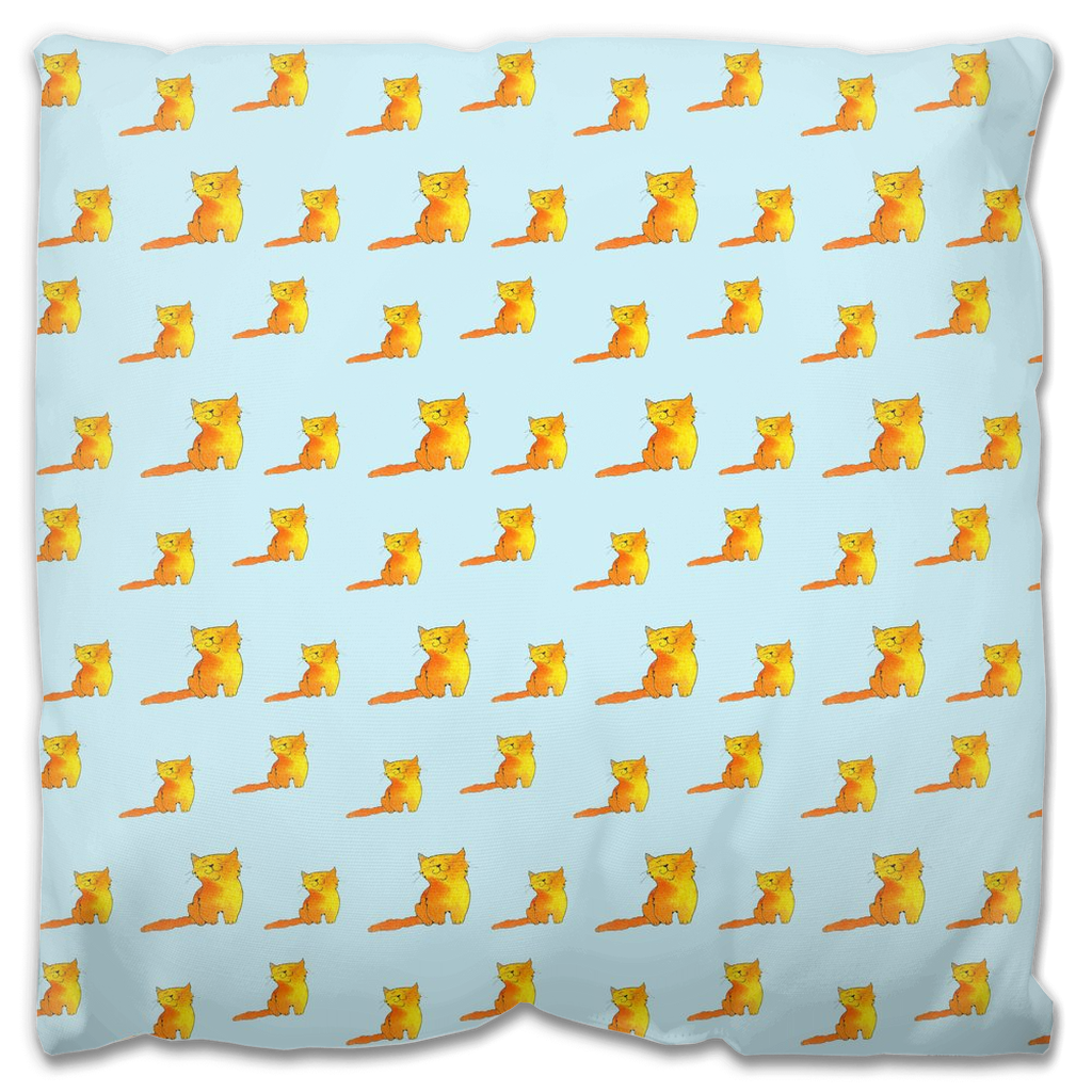 Happy Cat Pattern Outdoor Pillow (Blue)