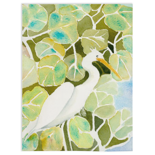Snowy Egret and Sea Grapes Minky Blanket