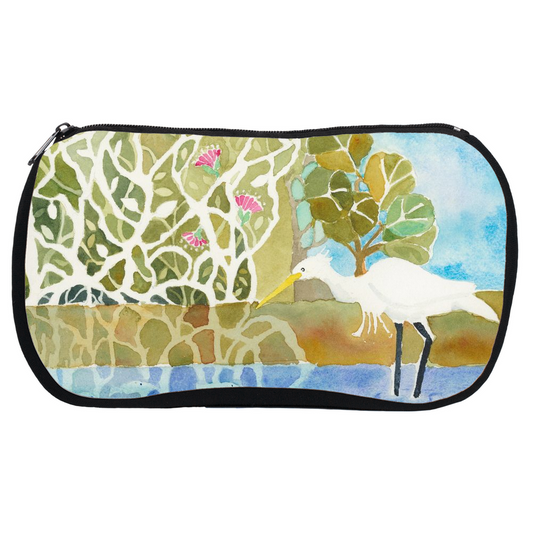 Snowy Egret Fishing Cosmetic Bag