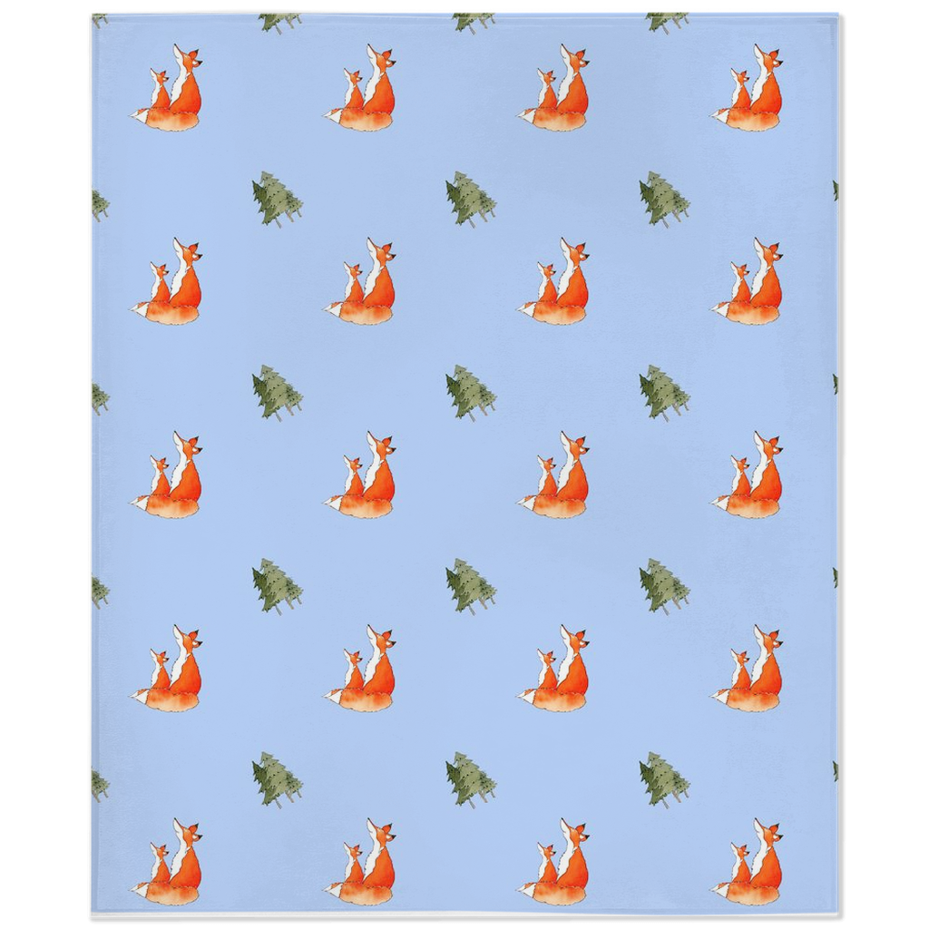 Fox and Trees  Pattern Minky Blanket (blue)