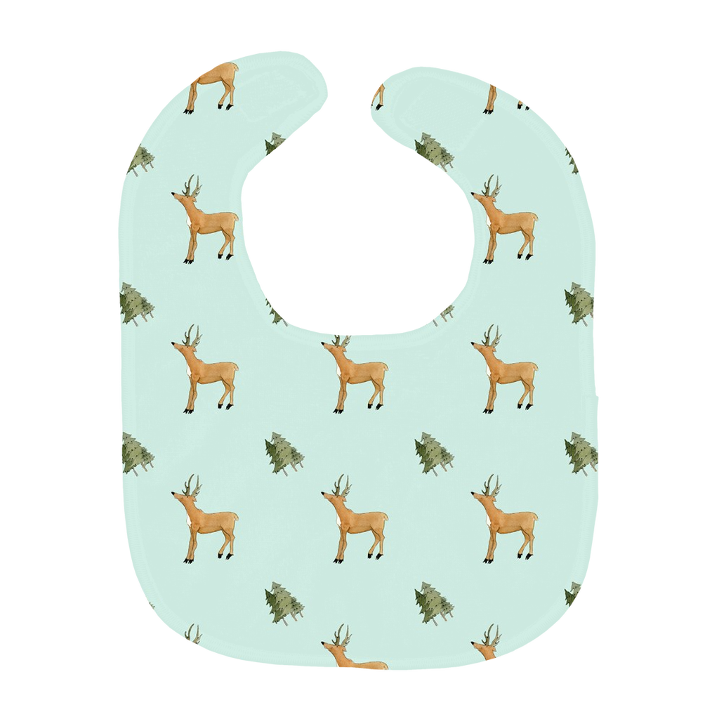 Deer and Trees Baby Bib - Light Green