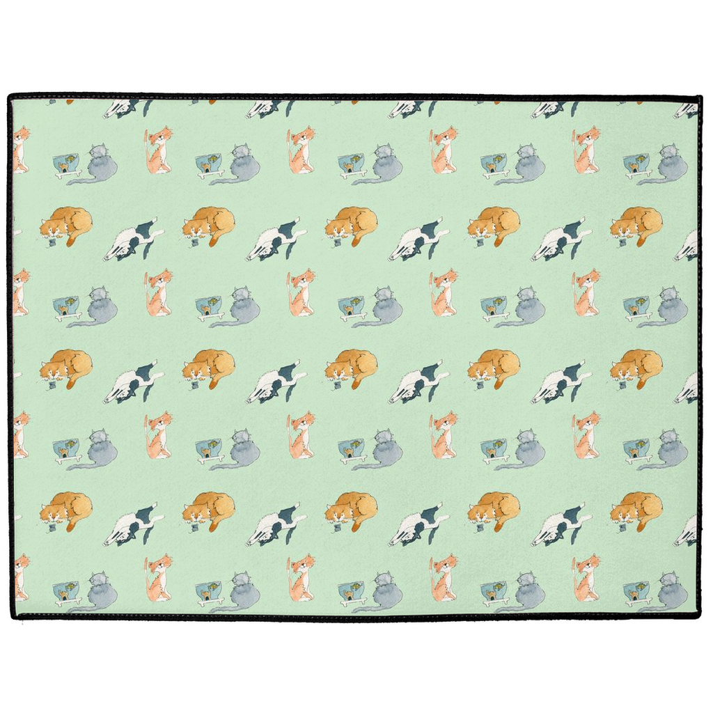 Cats Pattern Floor Mat (Green)