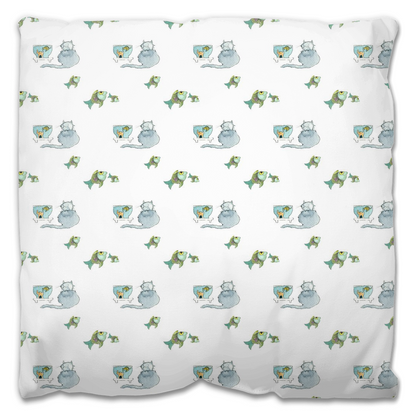 Cat and Fish Pattern (white)
