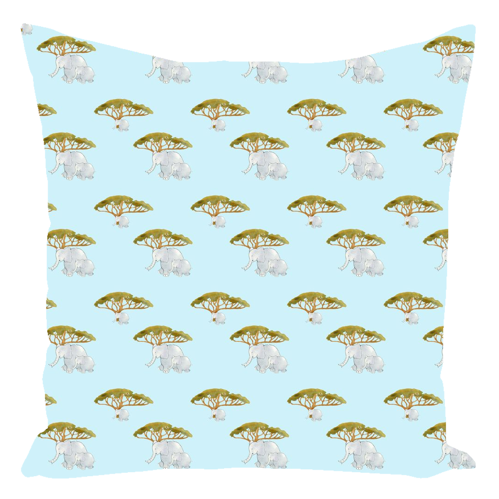 Elephants and Trees PatternThrow Pillow (blue)
