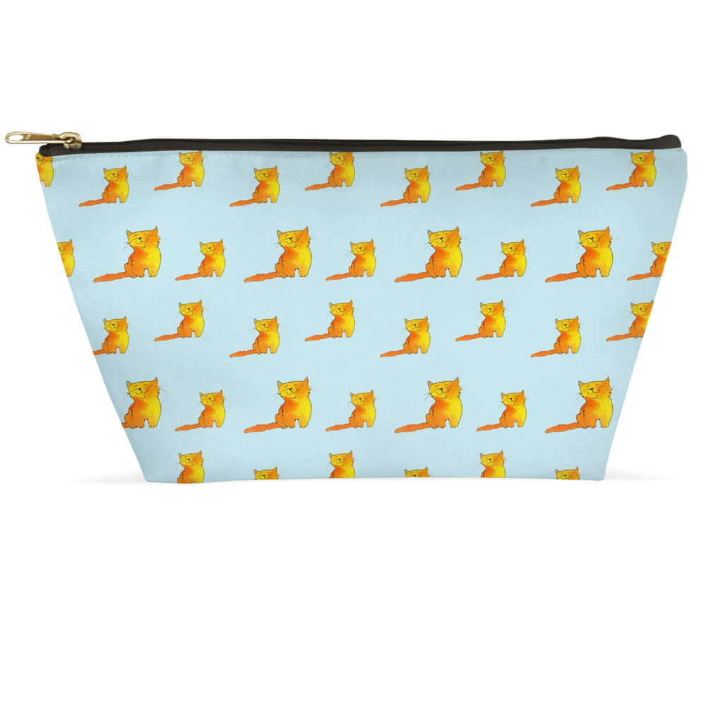 Happy Cat Pattern Accessory Pouch (Blue)