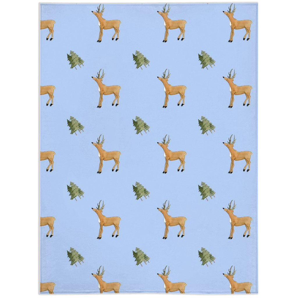Deer and Trees  Pattern Minky Blanket (Blue)