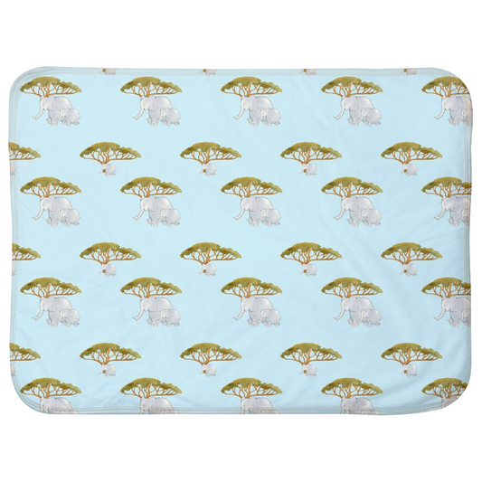 Elephant and Tree Pattern Baby Sherpa Blanket (Blue)