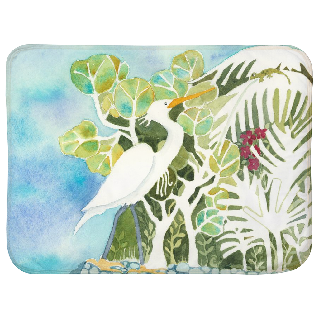 Snowy Egret and Gecko Baby Sherpa Blanket