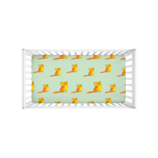 Happy Cat Pattern Crib Sheet (Green)