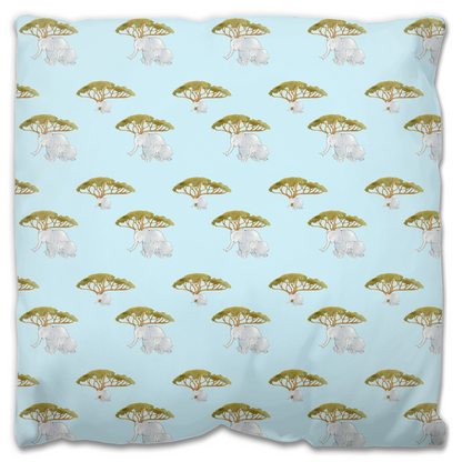 Elephant and Trees Pattern Outdoor Pillow (Blue)