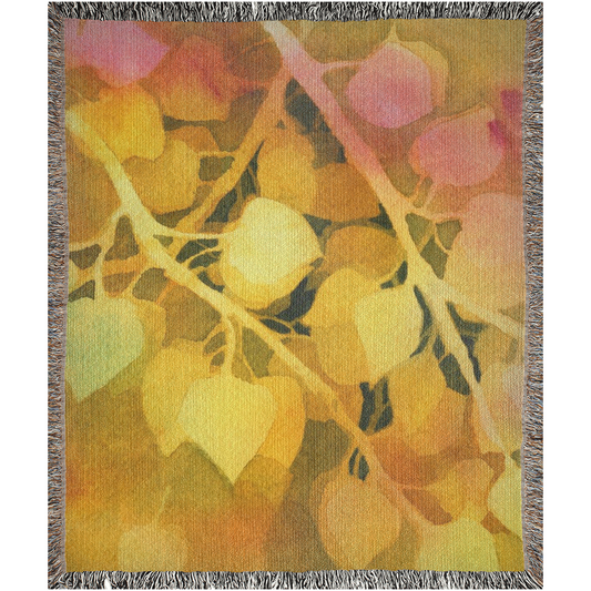 Golden Aspen Leaves Woven Blanket