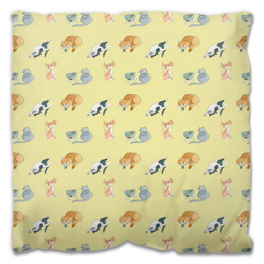 Cats Pattern Outdoor Pillow (Yellow)
