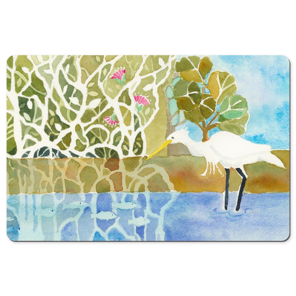 Snowy Egret Fishing Desk Mat