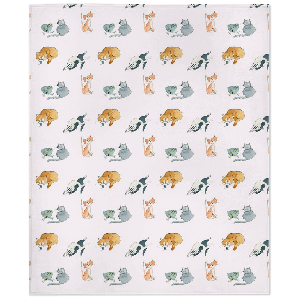 Cats Pattern Minky Blanket (White)