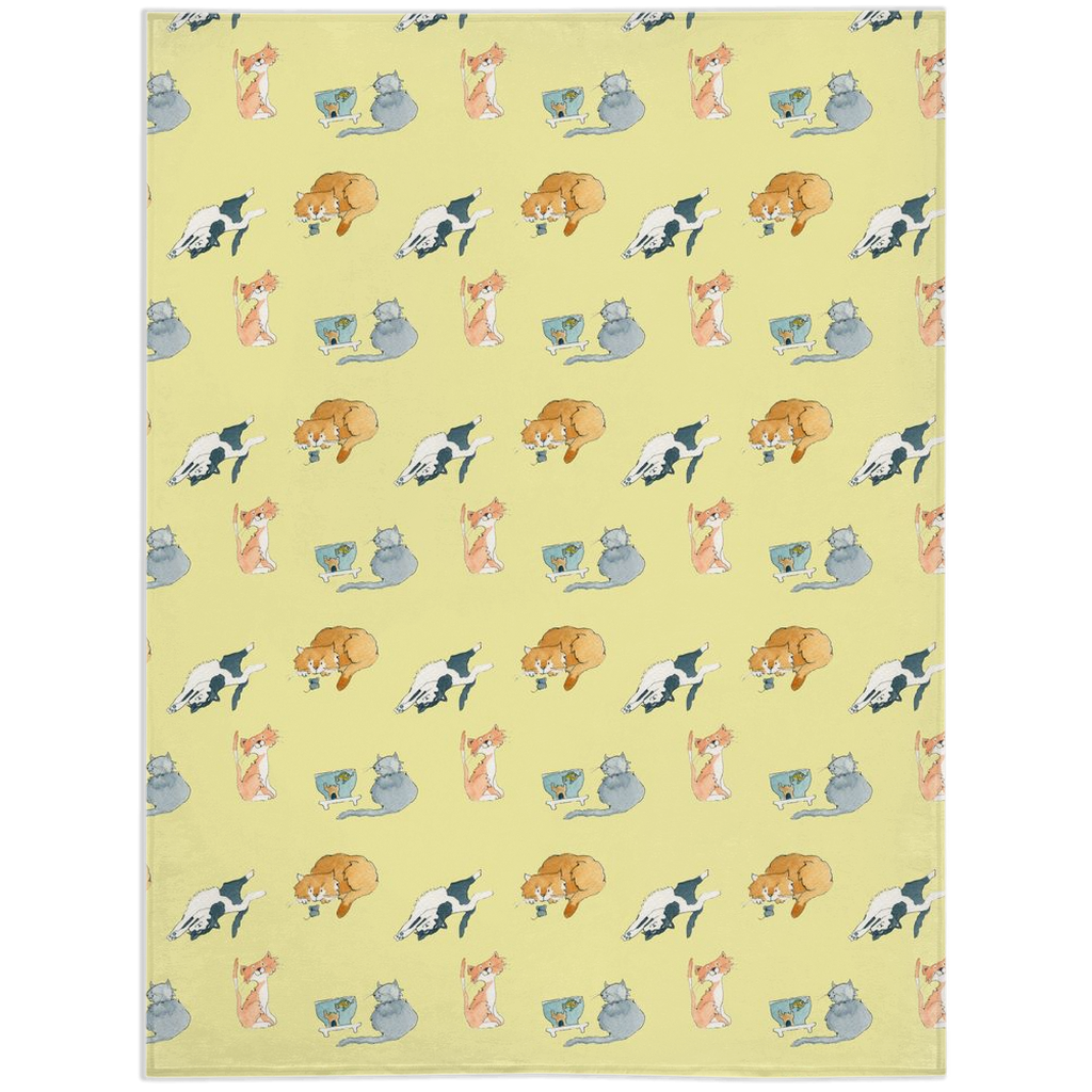 Cats Pattern Minky Blanket (Yellow)