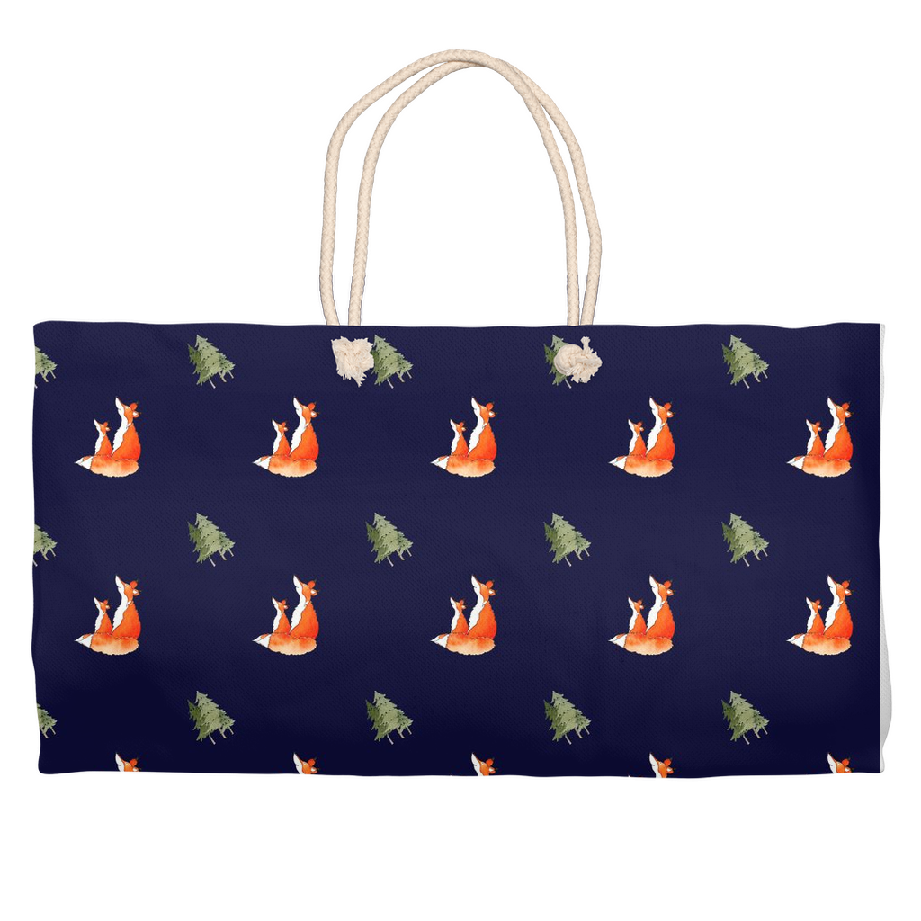 Fox and Trees Weekender Tote (Dark Blue)