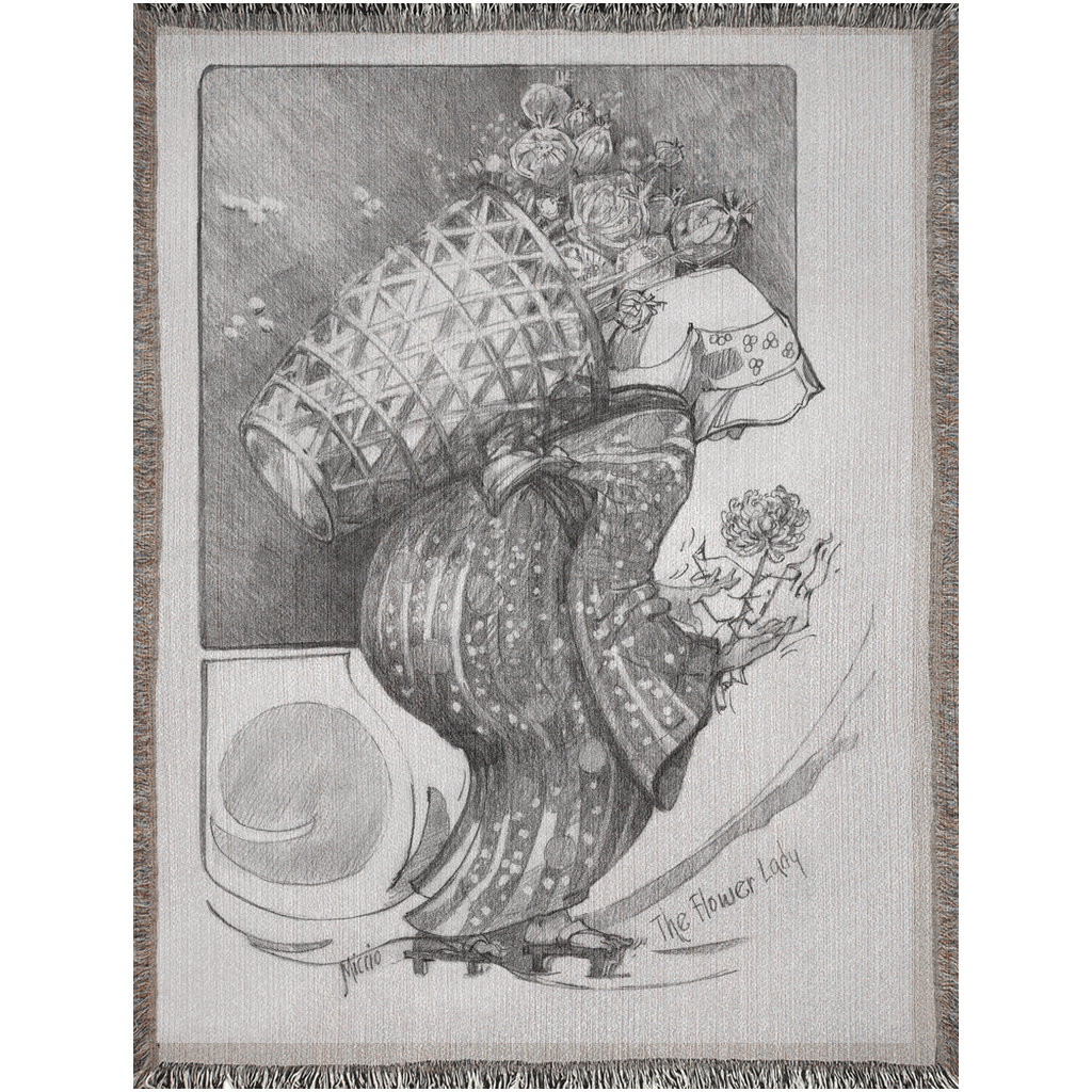 Flower Lady with Basket Woven Blanket