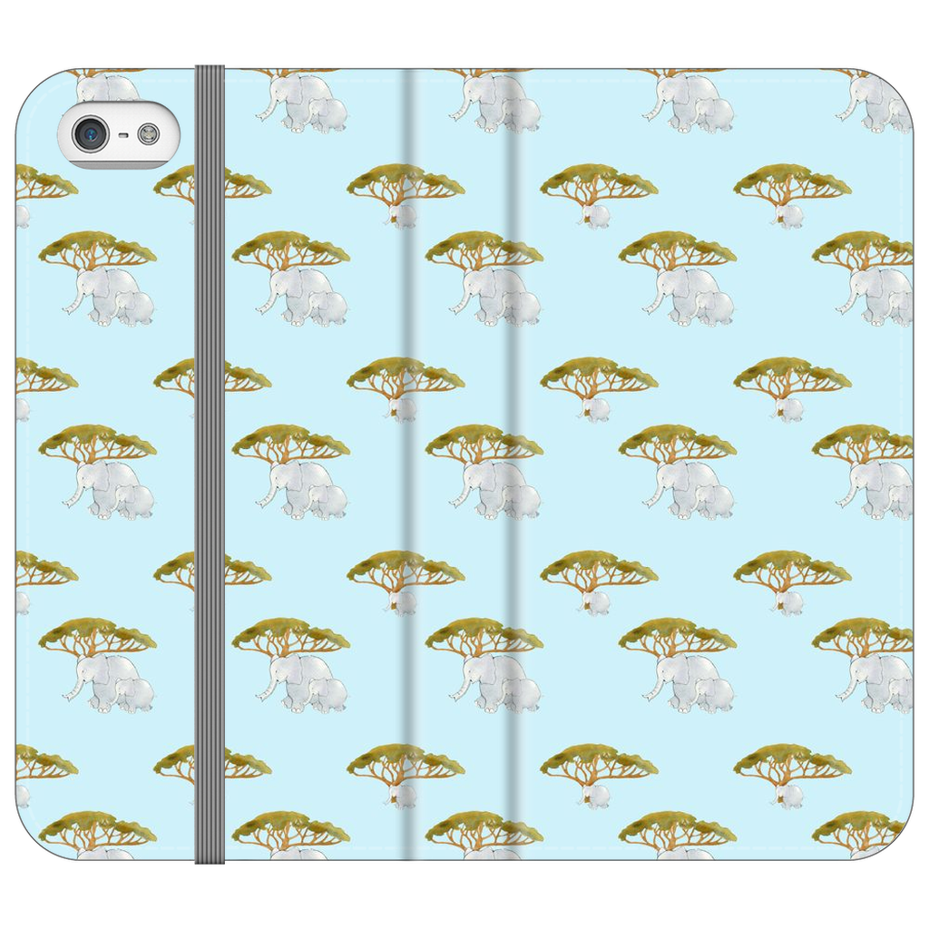 Elephant and Trees Pattern  iPhone Case (Blue)