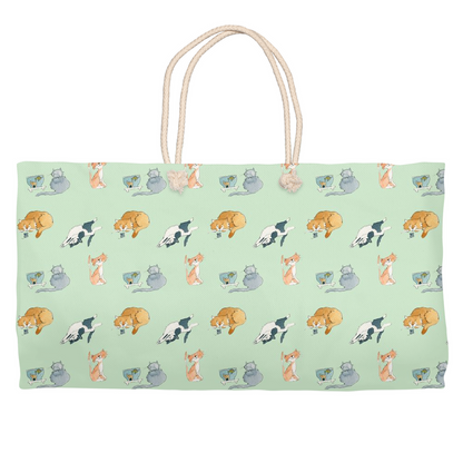 Cats Pattern Weekender Tote (Green)