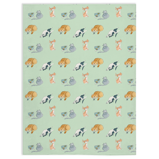 Cats Pattern Minky Blanket (Green)