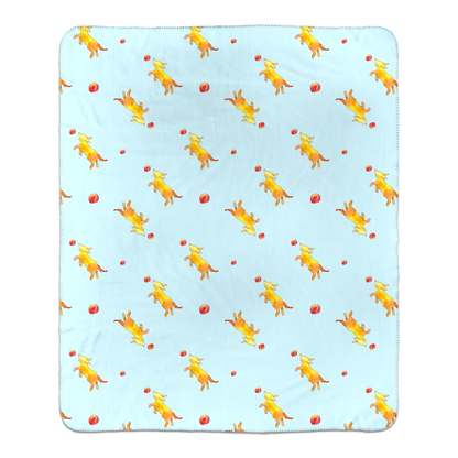 Playful Puppy Pattern Sherpa Blanket ( Blue)