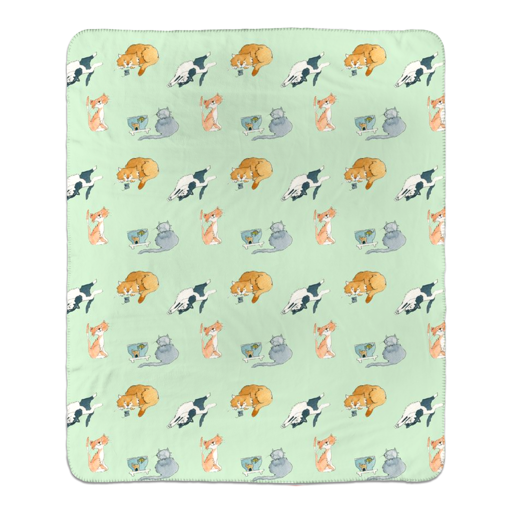 Cats Pattern Sherpa Blanket - (Green)