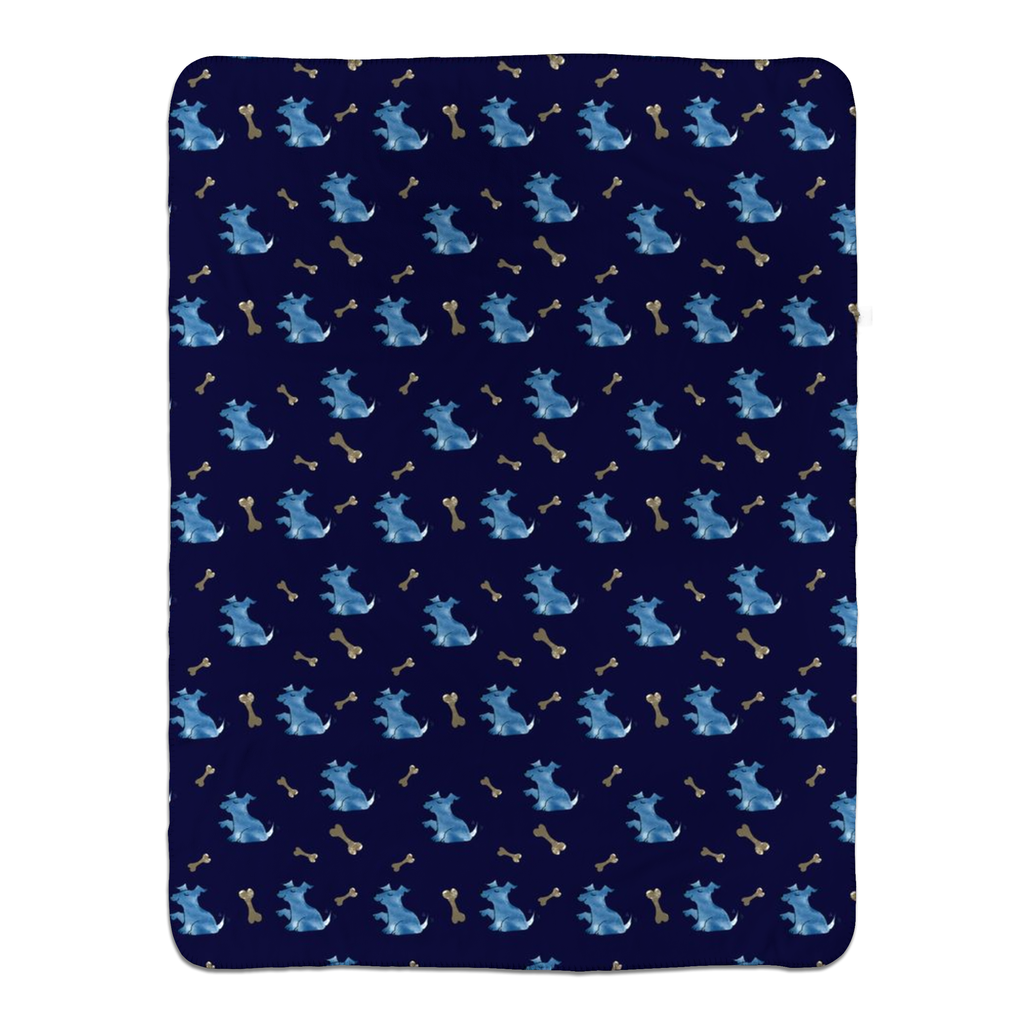Simple Dog and Bone Pattern Sherpa Blanket (Dark Blue)