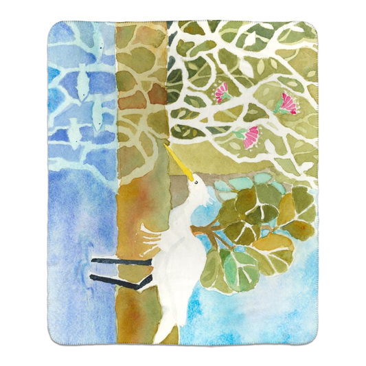 Snowy Egret Fishing Sherpa Blanket