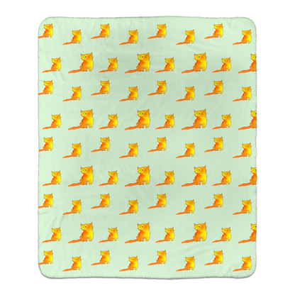 Happy Cat Pattern Sherpa Blanket - (Green)