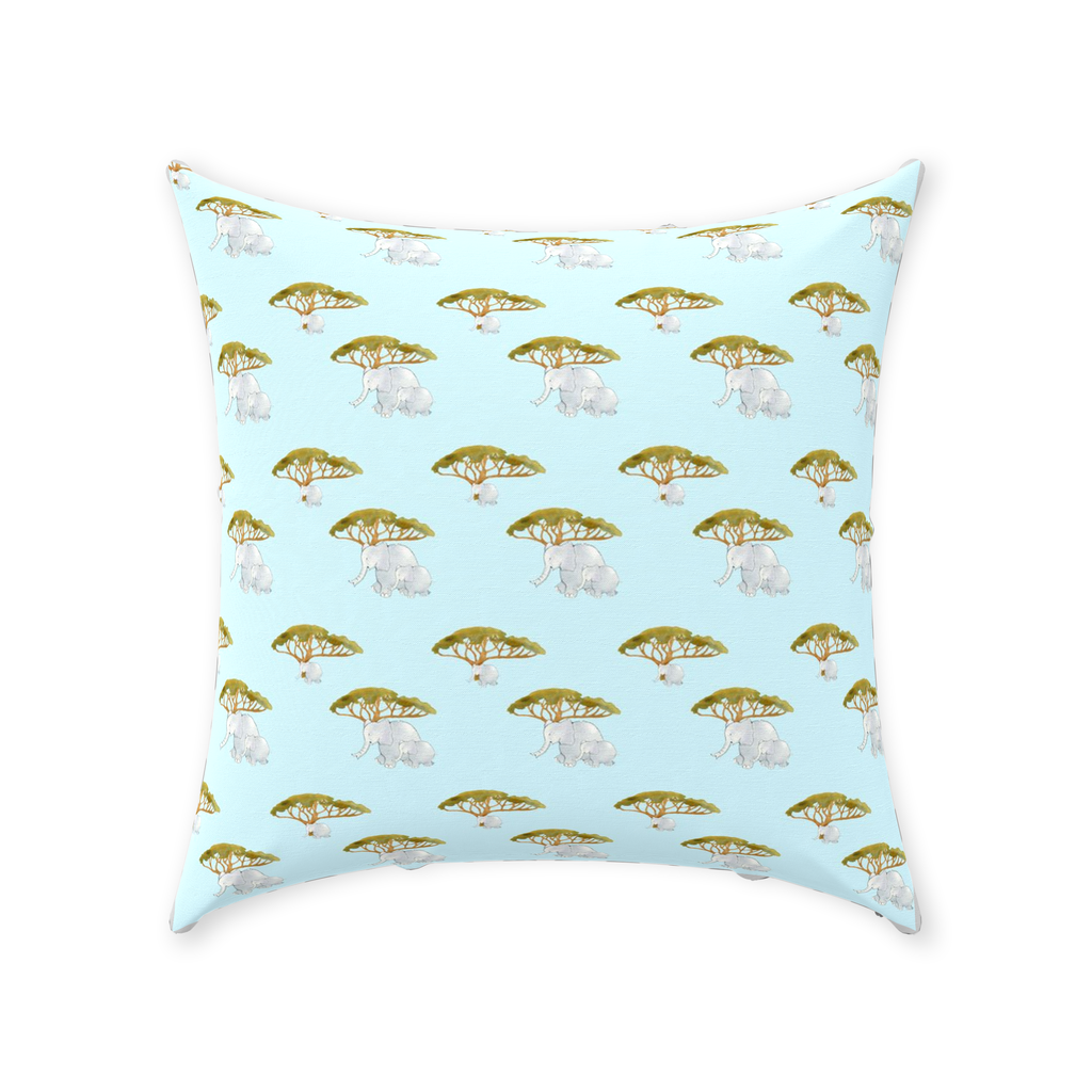 Elephants and Trees PatternThrow Pillow (blue)
