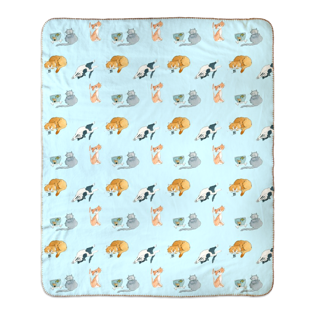 Cats Sherpa Blanket - (Blue)