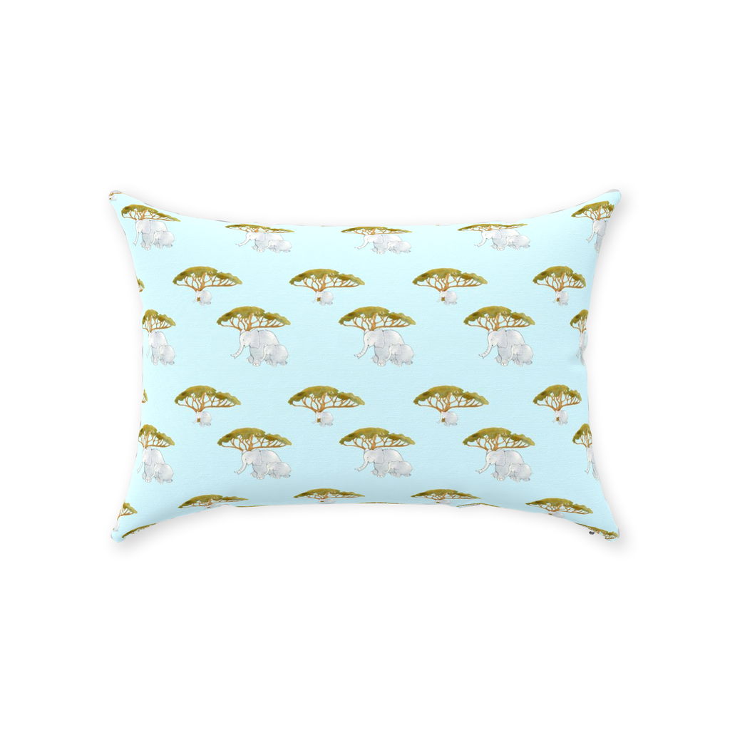 Elephants and Trees PatternThrow Pillow (blue)
