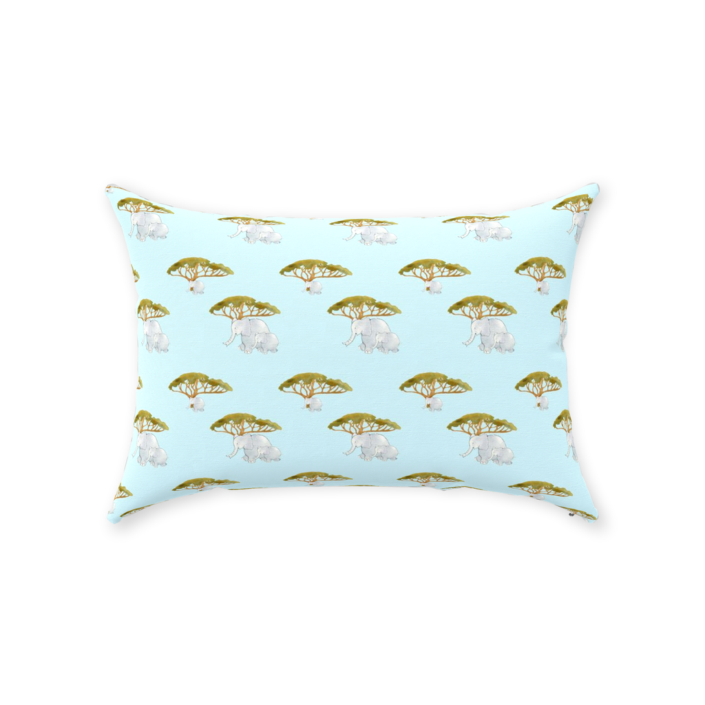 Elephants and Trees PatternThrow Pillow (blue)